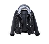 LifeShe Women's Casual Detachable Hoodie Denim Jacket, Black, M