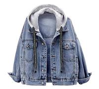 LifeShe Women's Casual Detachable Hoodie Denim Jacket with Hood - Multi - Large
