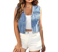 LifeShe Women's Denim Vest Casual Cropped V Neck Sleeveless Jean Jackets Waistcoat, Light Blue, Medium