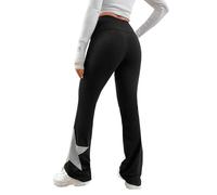 LifeShe Womens Flare Pants Crossover High Waist Bell Bottom Leggings Star Print Flare Leg Sweatpants, Black, Large