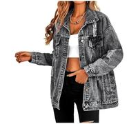 LifeShe Women's long oversized denim jacket boyfriend ripped distressed jean jackets coat, Black, S