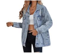 LifeShe Women's long oversized denim jacket boyfriend ripped distressed jean jackets coat, Light Blue, M