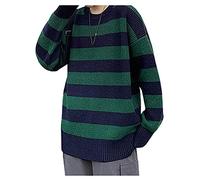 LifeShe Women's Men Striped Sweater Pullovers Oversized Knitted Jumpers Sweatershirts Streetwear, Green, XL