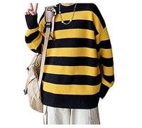LifeShe Women's Striped Sweater Pullovers Oversized Color Block Knitted Jumpers, Yellow, Small
