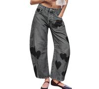 LifeShe Women's Wide Leg Baggy Jeans Low Waist Heart Barrel Loose Denim Pants, Black, S