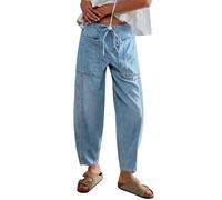 LifeShe Women's Wide Leg Baggy Tapered Barrel Jeans Low Waist Jean Loose Waistband Boyfriend Denim Pants, Light Blue, XL