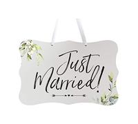 LifeSong Milestones Wedding Signs for Ceremony and Reception Wall Hanging Sign Decor Accessories for Bride and Groom Wedding Decorations 8x12 Just Married (Leaves) (White)
