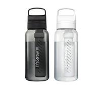 LifeStraw Go Series - BPA-Free Water Filter Bottle for Travel and Everyday use removes Bacteria, parasites and microplastics, Improves Taste, 1L 2-Pack; Nordic Noir and Clear