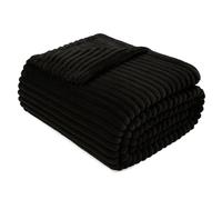 Lifestyle comfort ltd LSC Ribbed Fleece Throw Blanket Soft Warm Cozy Ribbed Texture Sofa Throw Fluffy Decorative Blanket for Couch Bed & Travel Cuddle Throw (BLACK, King-200X240cm)