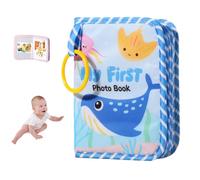 Lifesunny My First Baby Photo Book with Safe Mirror, My First Photo Album for Baby, Soft Photo Album Holds 4x6 Pictures, for Memory Album Babies Shower (Blue,1PCS)