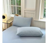 LifeTB Blue Gingham Pillowcases Set Farmhouse Standard Size Pillow Shams Buffalo Blue Plaid Pillowcases Set of 2, Grid Checkered Gingham Washed Cotton Pillow Covers with Envelope Closure, 20"×26"