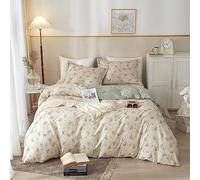LifeTB Boho Floral Duvet Cover Full Cotton Aesthetic Bedding Set Vintage Garden Comforter Cover Beige Sage Green Botanical With Zipper Closure 4 Ties