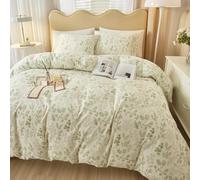 LifeTB Boho Vintage Bedding Queen Duvet Cover White Green Floral Print Cotton Bedding Botanical Pattern Garden Flowers Aesthetic Set Boho Bedding Set with Zipper and Ties