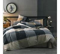 LifeTB Cotton Grid Plaid Duvet Cover Set Queen Modern Reversible Checkered Hotel Quality Zipper Closure Bedding Collection (NO Comforter)