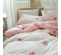 LifeTB Cute Strawberry Duvet Cover Full Size (80''x90'') - Soft Cotton Pink Bedding Set, Cartoon Fruits Style Comforter, Kawaii Kids for Boy Girl