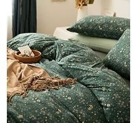 LifeTB Green Floral 100% Jersey Knit Cotton Duvet Cover Queen - Vintage Style Botanical Bedding Set With 2 Pillowcases, Chic Shabby Comforter Cover for Women and Girls