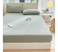LifeTB Green Gingham Fitted Sheet King 1 Piece Plaid Bedding Sheet Soft 100% Washed Cotton Grid Single Bottom Sheet Green Gingham Bed Sheet Cotton Mattress Cover 15" Deep Pocket Farmhouse Grid Sheet