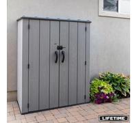 Lifetime 1,510L Vertical Storage Shed With Shelves, Hdpe, Lockable Doors, Uv-Protected, Floor Included, Grey, 4Ft 6"x2Ft 4"