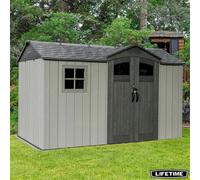 Lifetime 12Ft X 7Ft Side Entry Storage Shed With Floor - Steel Reinforced Hdpe, Lockable Doors, Skylights & Shelving, Model 60430U