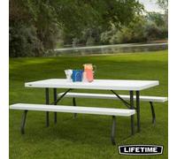 Lifetime 6Ft Folding Picnic Table Hdpe Plastic Steel Frame Uv Protected Outdoor Garden Bench Table Portable White