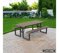 Lifetime 6Ft Folding Picnic Table With Benches Seats 8, Steel Frame, Weather & Stain Resistant, Push-Pin Setup, Flat Fold Storage