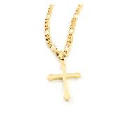 LIFETIME BLING 14K Small Gold Cross Necklace Pendant Charm with 5MM Figaro Chain Gift for Men Women Husband Wife Baptism Religious w/real strong Solid Clasp Fashion Jewelry (22)
