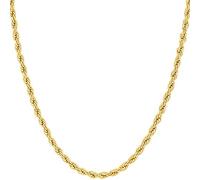 Lifetime Bling 14K Yellow or White Gold solid 2mm Diamond cut Rope chain Necklace w/Real Strong Lobster Claw clasp f/Men or women Thin for pendants 16-24inches (Yellow-Gold, 16)
