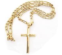 Lifetime Bling 18K Gold Chain Cross Pendant Necklace for MEN, HUSBAND 18ct w/real strong Solid Clasp Miami Cuban Link style (22)