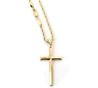 LIFETIME BLING 18K Gold Chain Cross Pendant Necklace for Men, Women 3MM Rope Cuban Curb Chain w/real strong Solid Clasp gift for husband, wife Religious Beveled Edges (20)