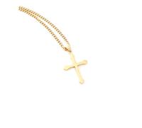 Lifetime Bling 24K Gold Chain Style Cross Pendant Necklace Solid Plated Clasp for Men,Women,Teens Thin for Charms 24ct Miami Cuban Link Diamond Cut (18)