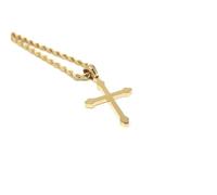 LIFETIME BLING 24K Small Gold Cross Necklace Pendant Charm with 3MM Rope Chain Gift for Men Women Husband Wife Baptism Religious w/real strong Solid Clasp Fashion Jewelry (24)