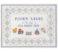 Lifetime Samplers & Decorative Textiles Blue Birth Sampler - Complete Cross Stitch kit on 14 aida with Clear Colour Chart