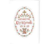 Lifetime Samplers & Decorative Textiles Christening Card with a Delicate Pink Border and Beads - Complete Cross Stitch kit on 16 aida