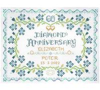 Lifetime Samplers & Decorative Textiles Diamond Wedding Anniversary Sampler for 60 Years of Marriage - Complete Cross Stitch kit on 14 aida with Clear Colour Chart