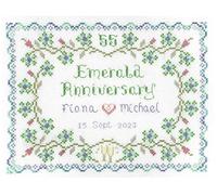 Lifetime Samplers & Decorative Textiles Emerald Wedding Anniversary Sampler for 55 Years of Marriage - Complete Cross Stitch kit on 14 aida with Clear Colour Chart