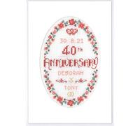 Lifetime Samplers & Decorative Textiles Floral 40th Anniversary Card - Ruby Wedding - Complete Cross Stitch kit on 16 aida with Clear Colour Chart