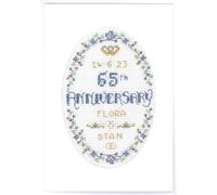 Lifetime Samplers & Decorative Textiles Floral 65th Anniversary Card - Blue Sapphire Wedding - Complete Cross Stitch kit on 16 aida with Clear Colour Chart
