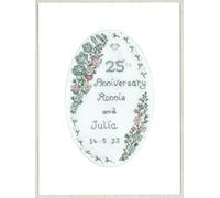 Lifetime Samplers & Decorative Textiles Garland Silver Anniversary Card with Luxurious Detail and Beads - Complete Cross Stitch kit on 16 aida