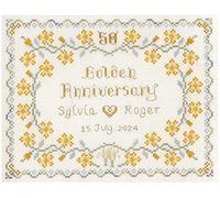 Lifetime Samplers & Decorative Textiles Golden Wedding Anniversary Sampler for 50 Years of Marriage - Complete Cross Stitch kit on 14 aida with Clear Colour Chart