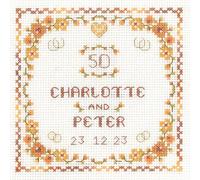 Lifetime Samplers & Decorative Textiles Heart Golden Anniversary Sampler with Gold Heart Charm for a 50th Wedding Anniversary - Complete Cross Stitch kit on 14 aida