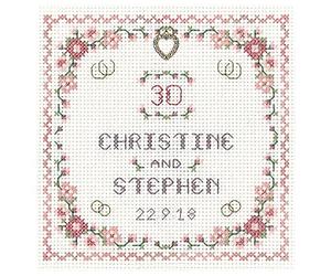 Lifetime Samplers & Decorative Textiles Heart Pearl Anniversary Sampler with Gold Heart Charm for a 30th Wedding Anniversary - Complete Cross Stitch kit on 14 aida
