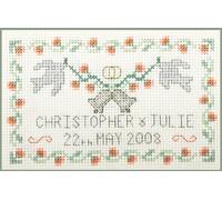 Lifetime Samplers & Decorative Textiles Mini Wedding Bells Sampler to Celebrate a Marriage - Complete Cross Stitch kit on 14 aida with Clear Colour Chart