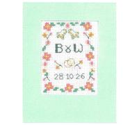 Lifetime Samplers & Decorative Textiles Peach Mini Cross Stitch Wedding Day Card kit - Complete Cross Stitch kit on 16 Ivory aida with Clear Colour Chart