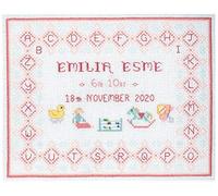 Lifetime Samplers & Decorative Textiles Pink Birth Sampler - Complete Cross Stitch kit on 14 aida with Clear Colour Chart