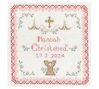 Lifetime Samplers & Decorative Textiles Pink Christening Sampler - Complete Cross Stitch kit on 14 aida with Colour Chart