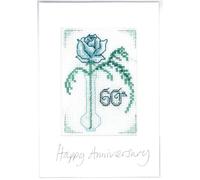 Lifetime Samplers & Decorative Textiles Rose 60th Anniversary Card - Diamond Wedding - Complete Cross Stitch kit on 16 aida with Clear Colour Chart