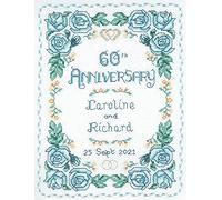 Lifetime Samplers & Decorative Textiles Roses Diamond Wedding Anniversary Sampler - Complete Cross Stitch kit on 14 aida with Clear Colour Chart