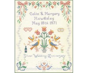 Lifetime Samplers Silver Wedding Anniversary Sampler - Complete Cross Stitch kit on 14 aida with Clear Colour Chart