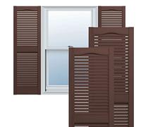 Lifetime Vinyl LL1S14X03900FB Standard Cathedral Top Center Mullion, Open Louver Vinyl Shutters, w/Installation Shutter-Lok's & Matching Screws (Per Pair), 14 1/2"W x 39"H, Federal Brown