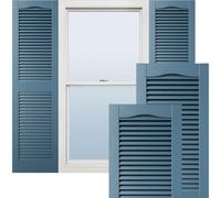 Lifetime Vinyl LL1S14X04300CB Standard Cathedral Top Center Mullion, Open Louver Vinyl Shutters, w/Installation Shutter-Lok's & Matching Screws (Per Pair), 14 1/2"W x 43"H, Classic Blue